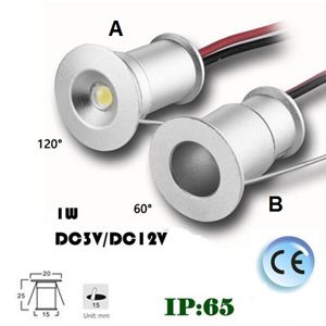 IP65 1W 12V dc 15mm Mini LED Spotlight for Cabinet Stair Wall Spot Lighting CE 